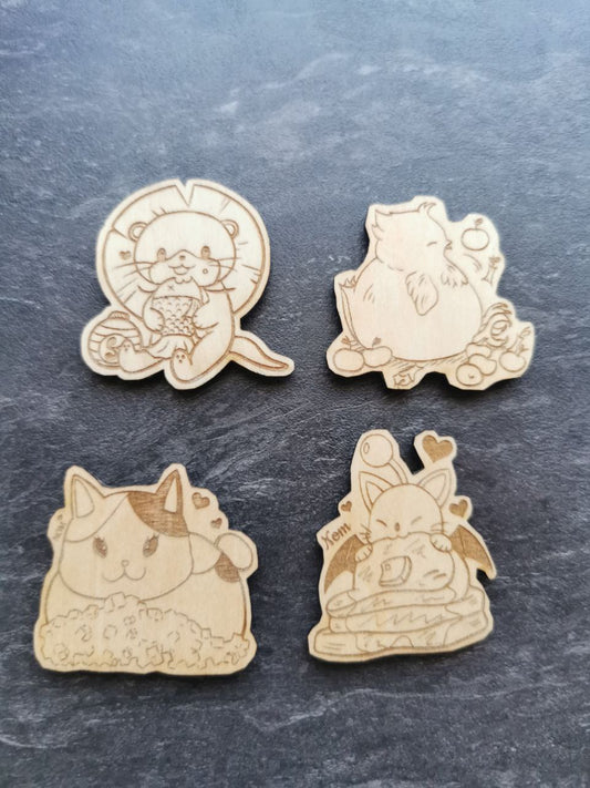 FFXIV Magnete und Pins aus Holz